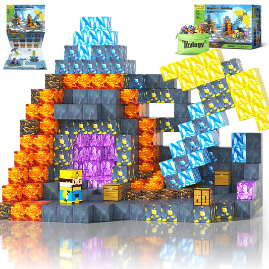 Toylogy magnetic blocks Mine World build set boosts imaginative play and fine motor skills.