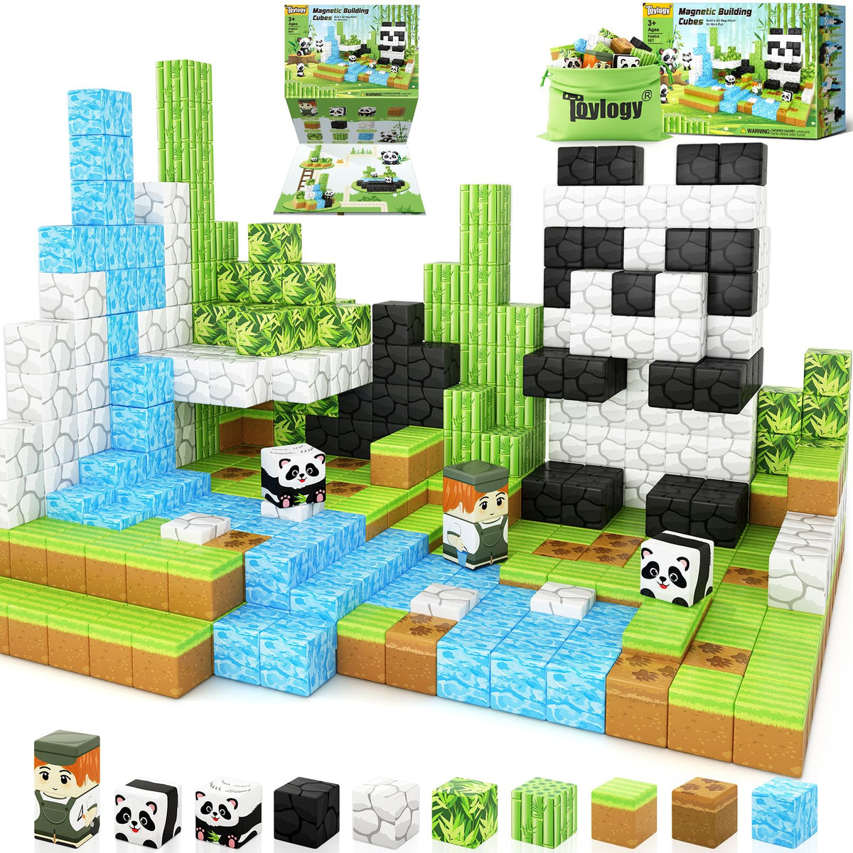 Toylogy Panda Mine World cubes for creative panda park building and play