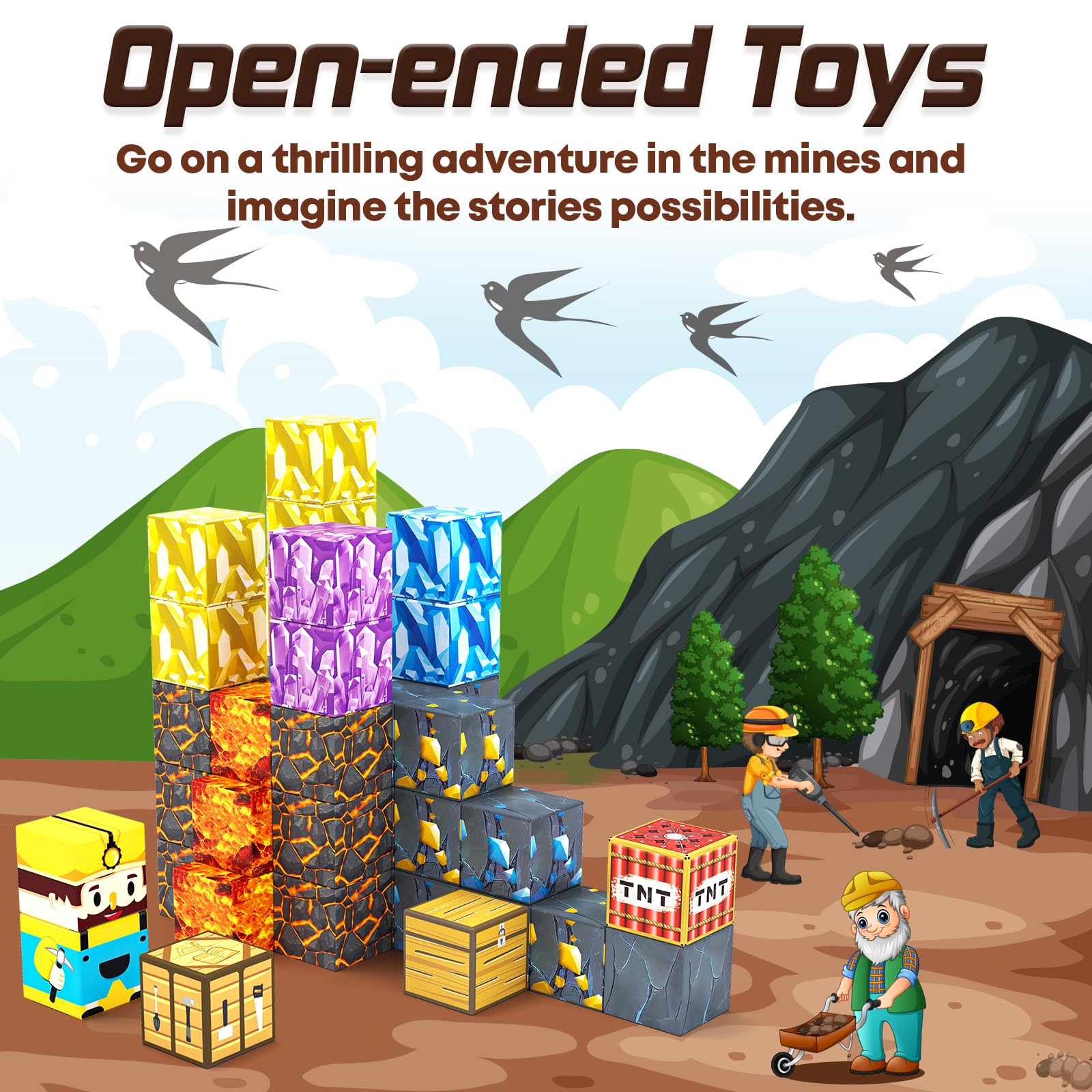 Toylogy pickaxe edition magnets help kids craft tools and explore cavern-themed adventures.