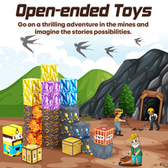 Toylogy pickaxe edition magnets help kids craft tools and explore cavern-themed adventures.
