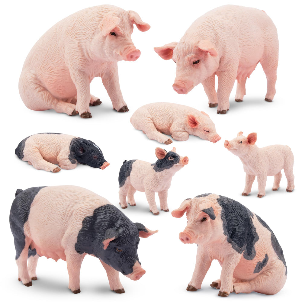 Toymany 8pcs realistic pig figurines set with hand-painted details for lifelike play