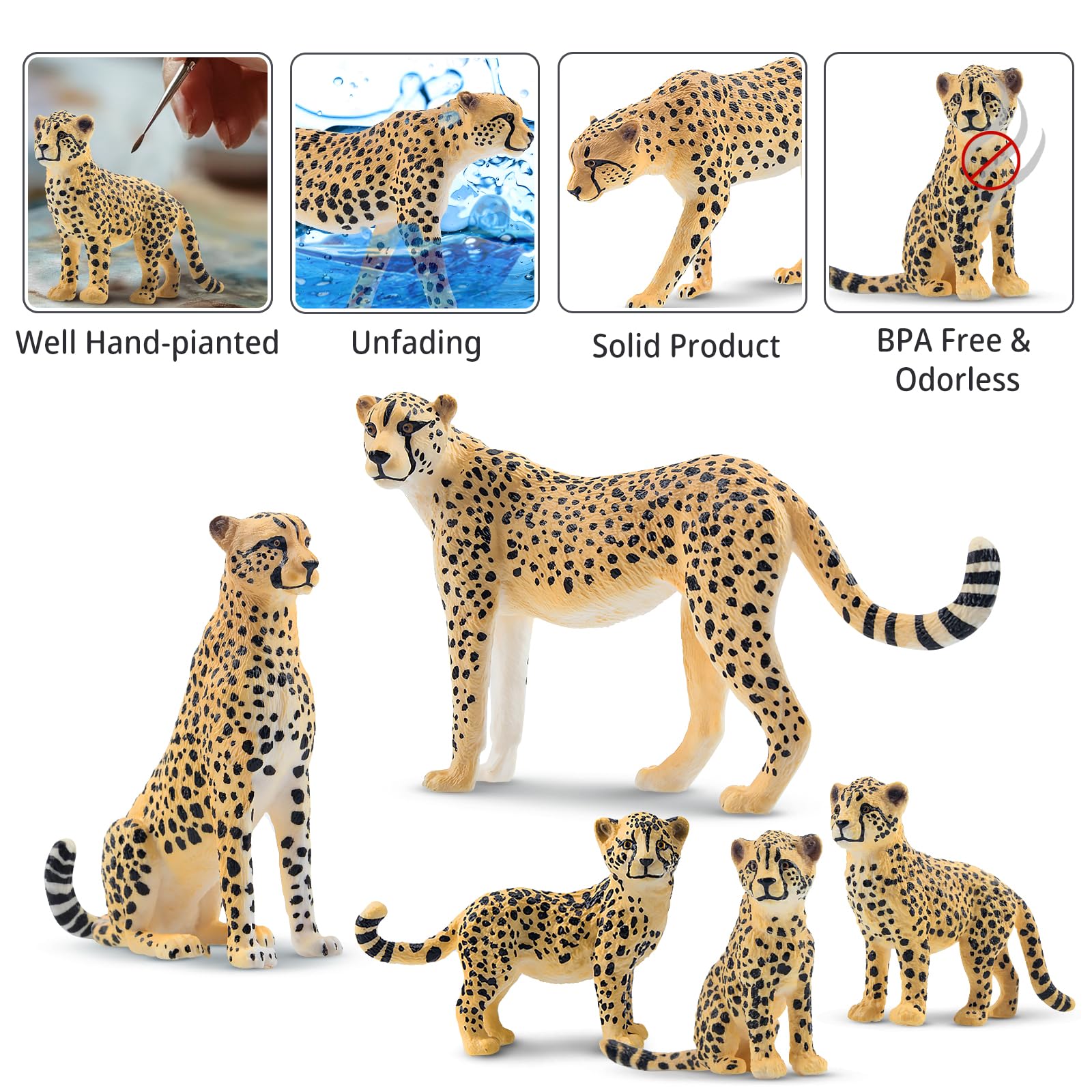 Toymany cheetah figurines with detailed painting and textures.