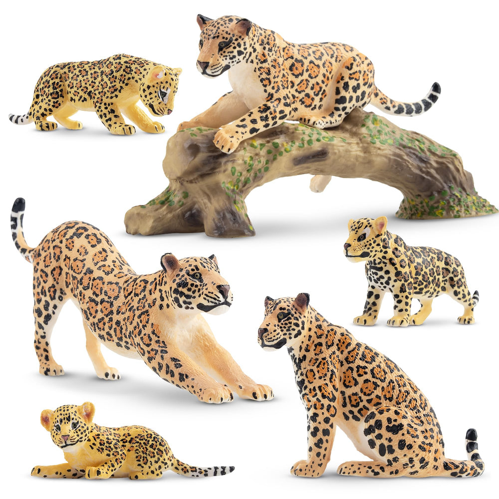 Toymany leopards family figures display lifelike poses for imaginative play.