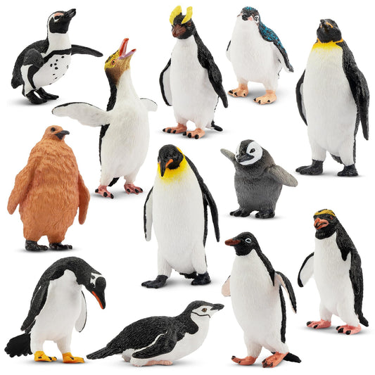 Toymany penguin figurines set of 12 with realistic details for play and display.