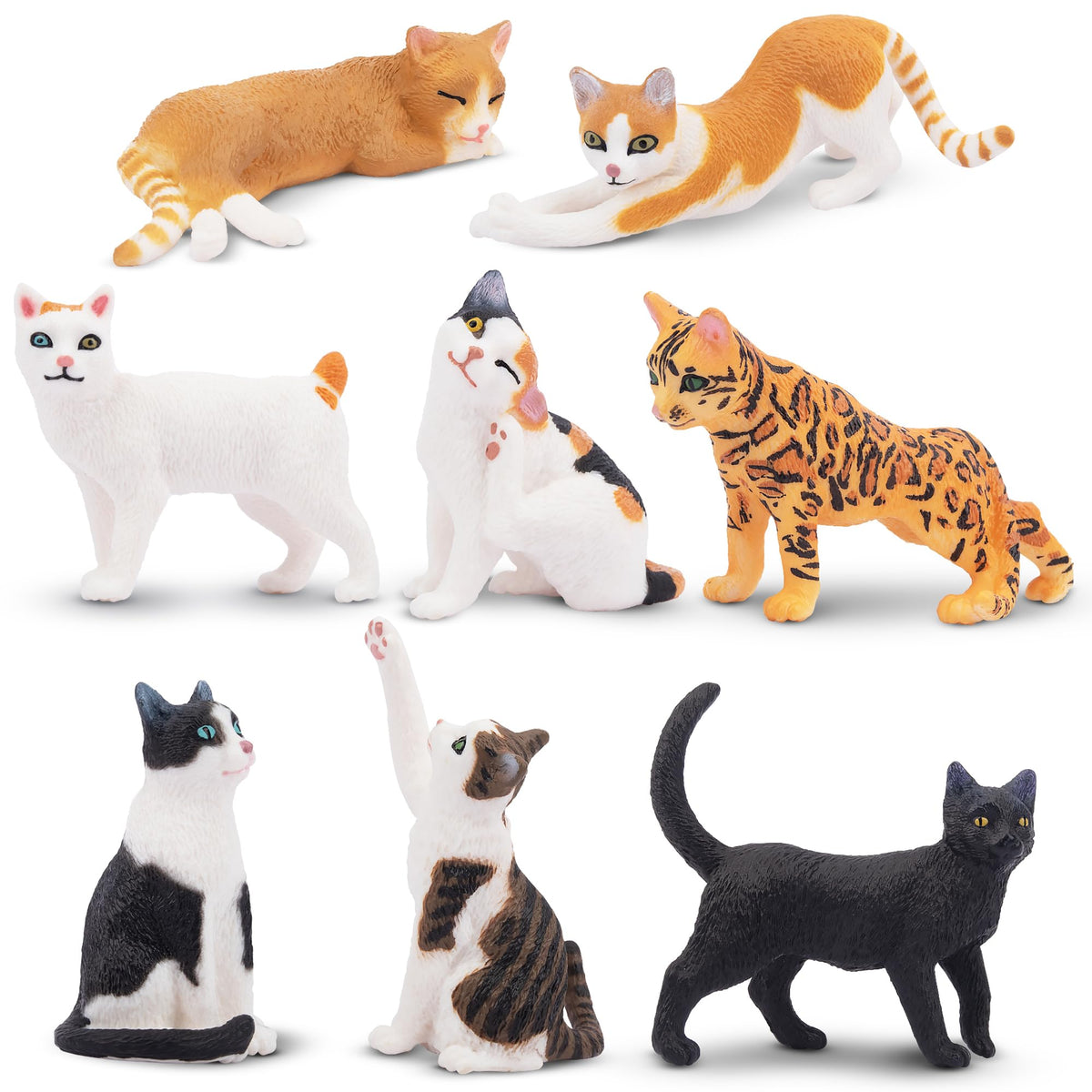 Toymany realistic cat figurines in an 8-piece set for imaginative play.