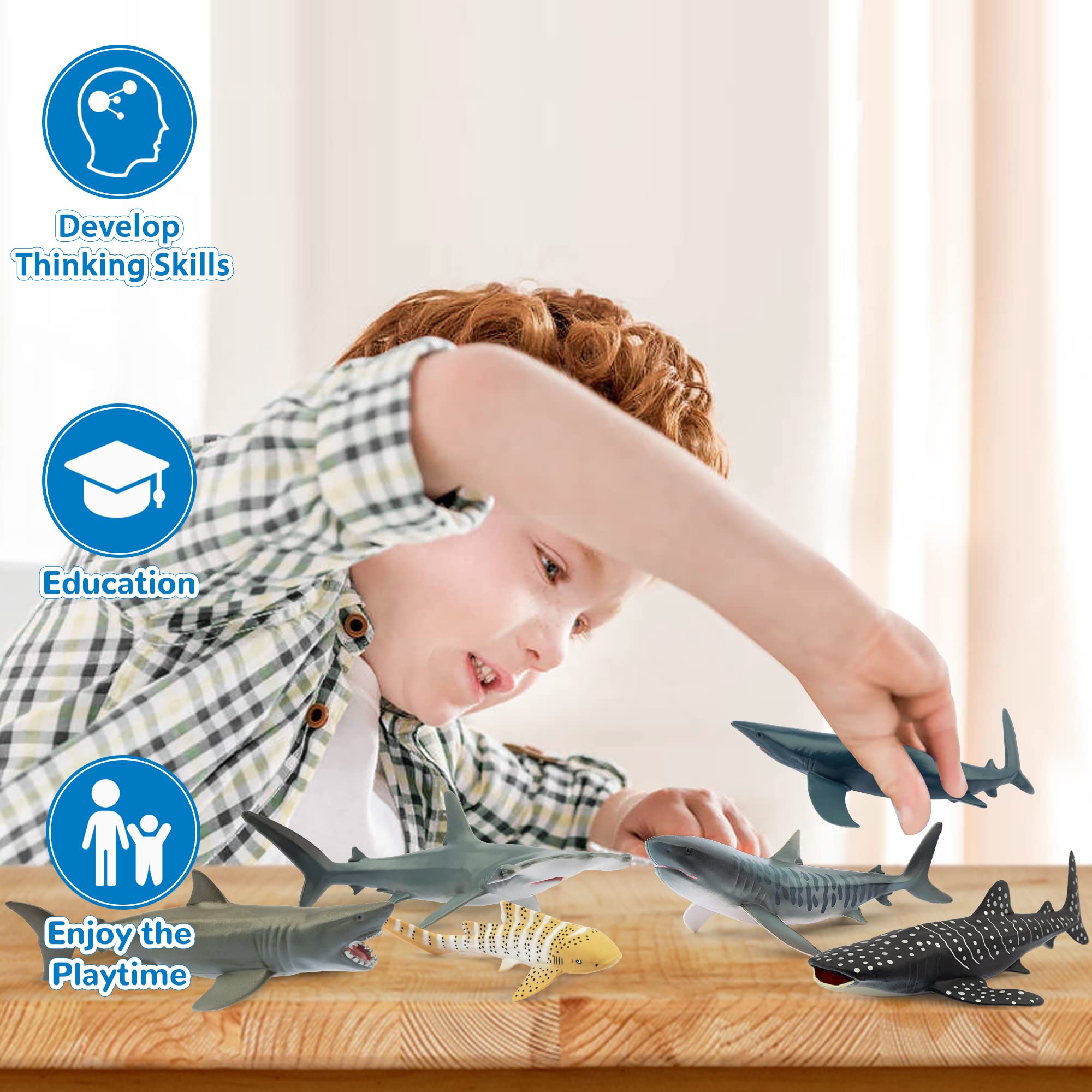 Toymany shark figurines children's decor and desk buddies for room decoration.