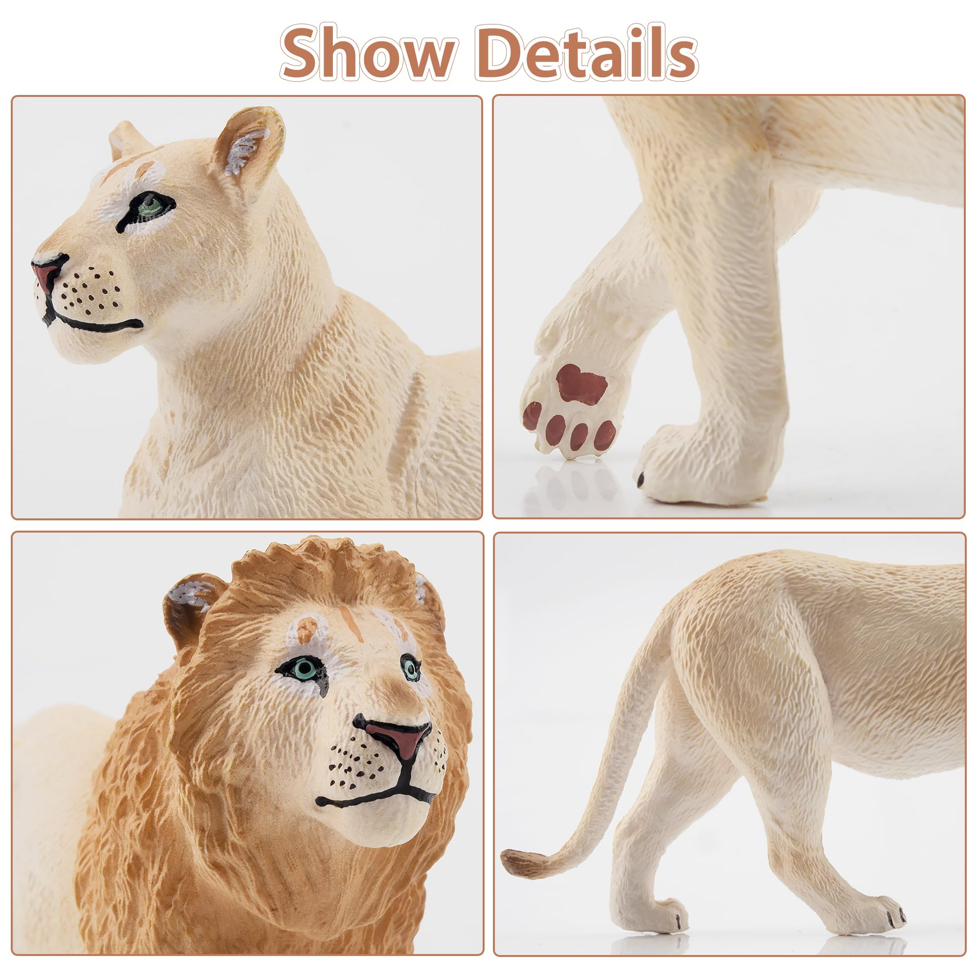 Toymany white lion family pose closeup highlighting realistic textures for fascination