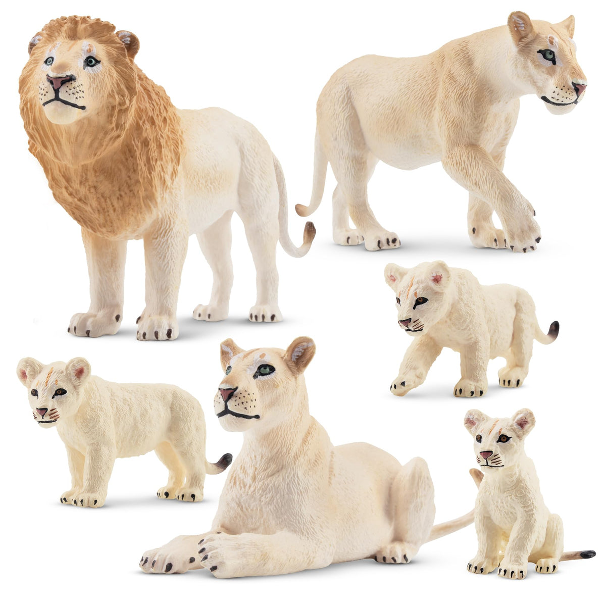 Toymany white lion figures front view for imaginative play and display