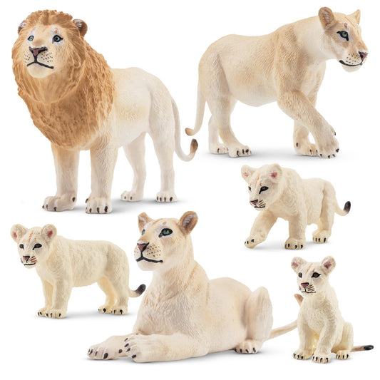 Toymany white lion figures front view for imaginative play and display