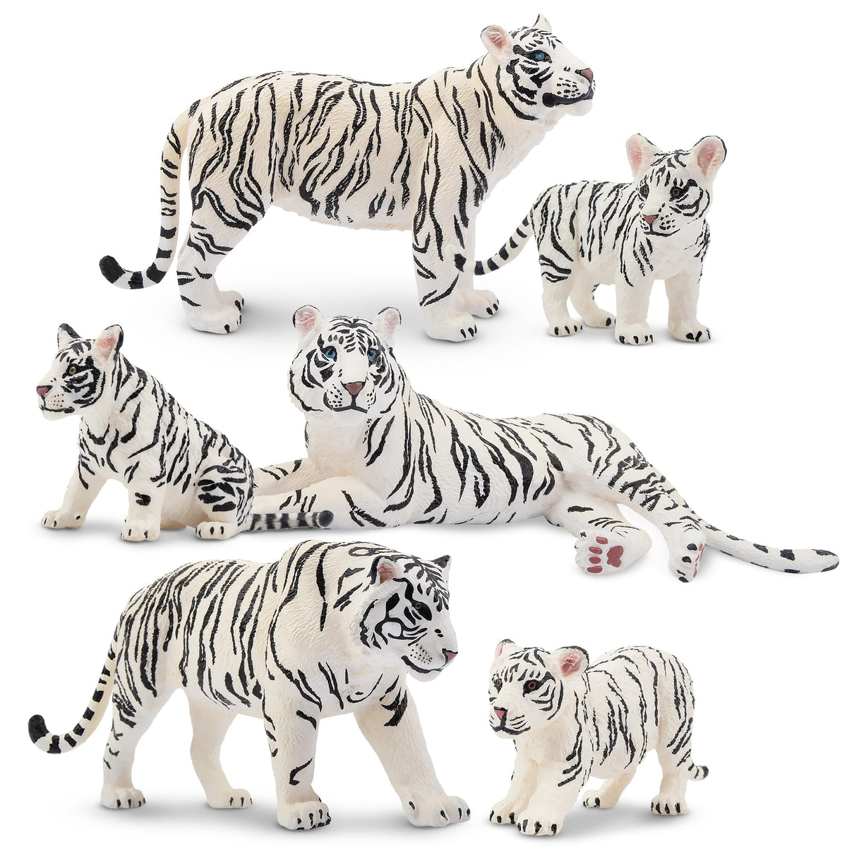 Toymany white tiger family figures on display for imaginative play and learning