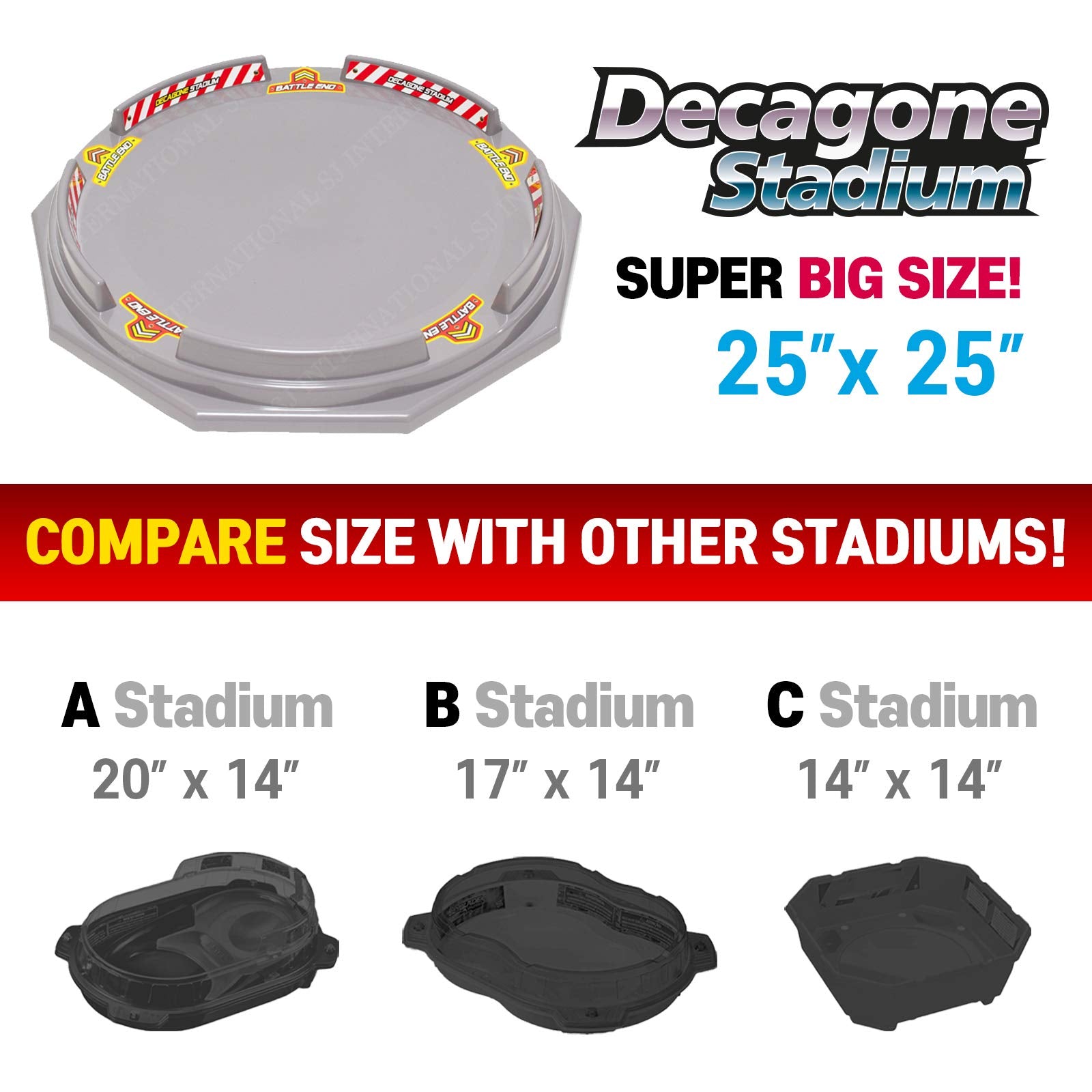 TOYMECA Decagon Stadium packaging shows a safe toy with quality standards.