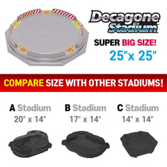 TOYMECA Decagon Stadium packaging shows a safe toy with quality standards.