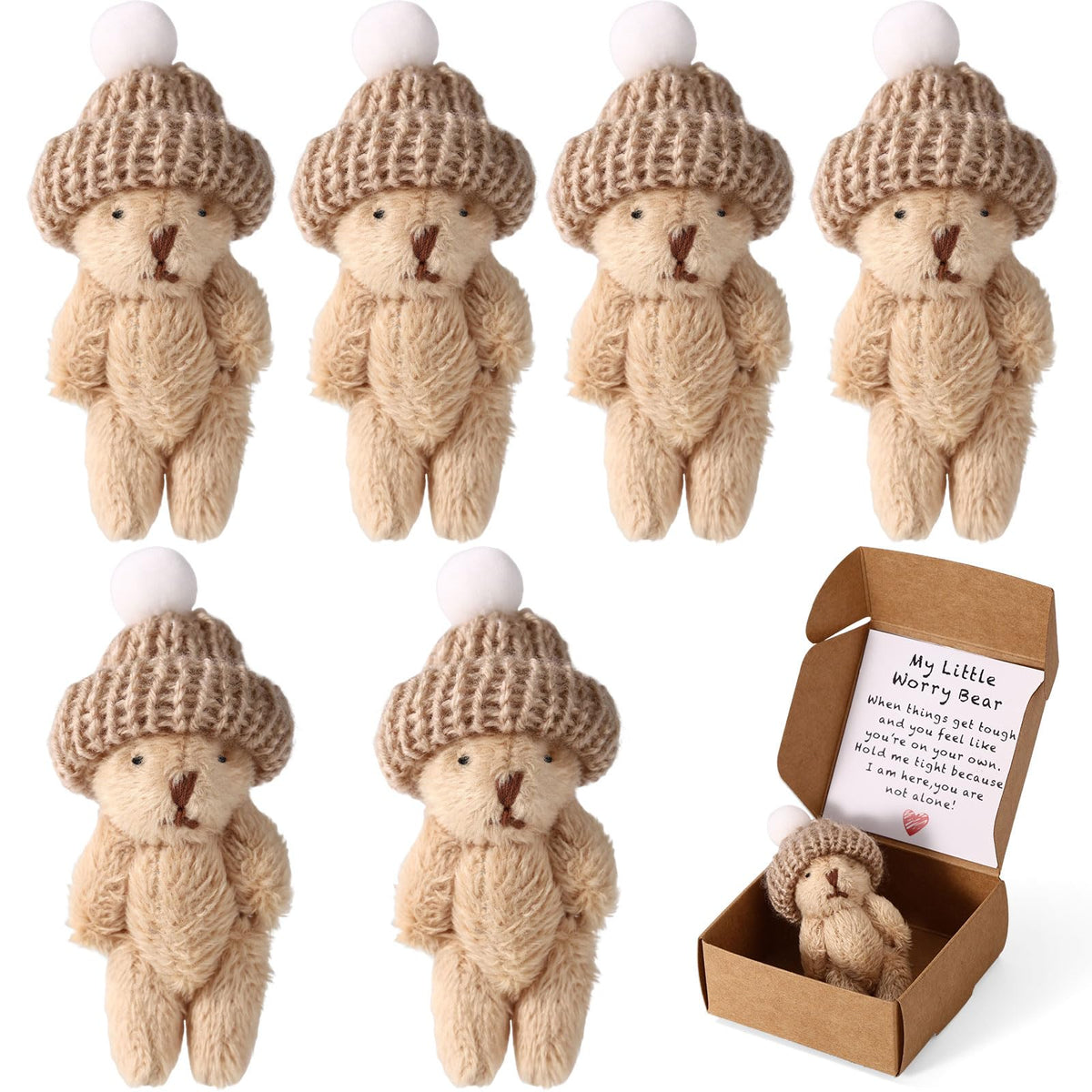 TOYMIS six mini plush bears in gift boxes, soft and huggable for gifting.