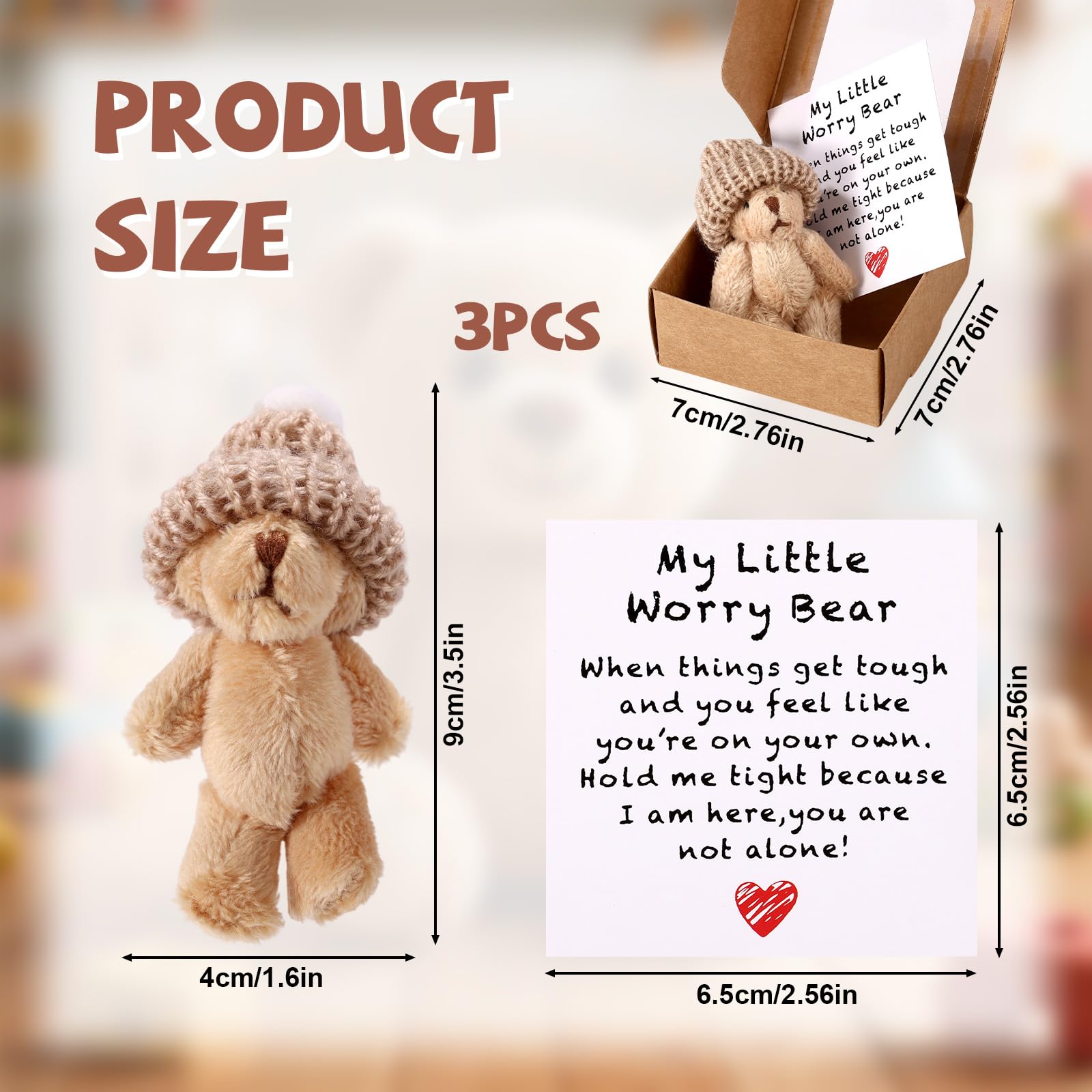 TOYMIS mini plush bear with knitted hat serving as a cozy desk companion.