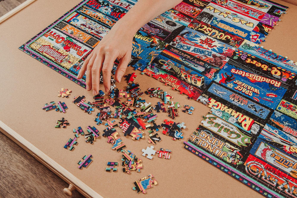 Toynk Arcadeageddon puzzle display-ready board and box art inspiration.