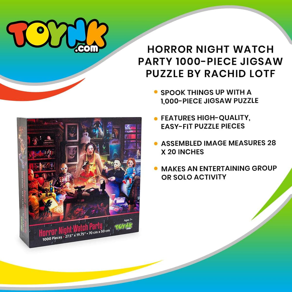 Toynk Horror Night Watch Party finished 28 by 20 inch puzzle ready for display.
