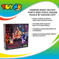 Toynk Horror Night Watch Party finished 28 by 20 inch puzzle ready for display.