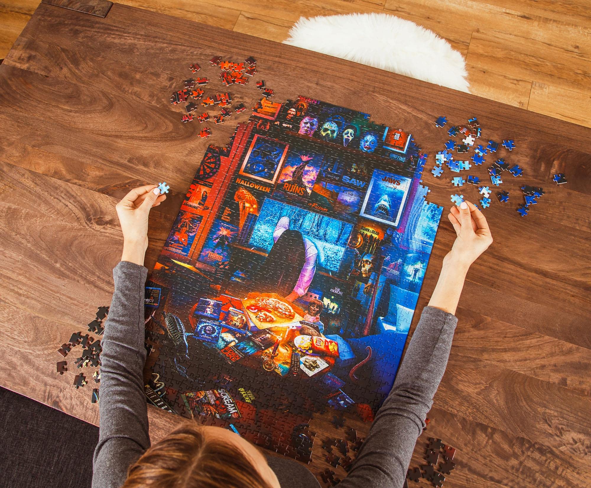 Toynk House of Horrors puzzle 28x20 inches reveals a striking finished display