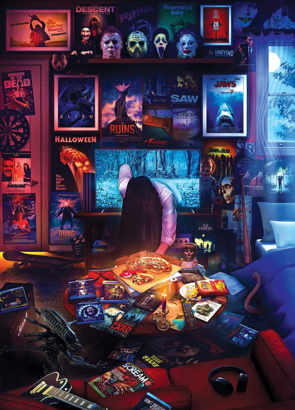 Toynk House of Horrors puzzle front view featuring Rachid Lotf artwork for immersive nostalgia