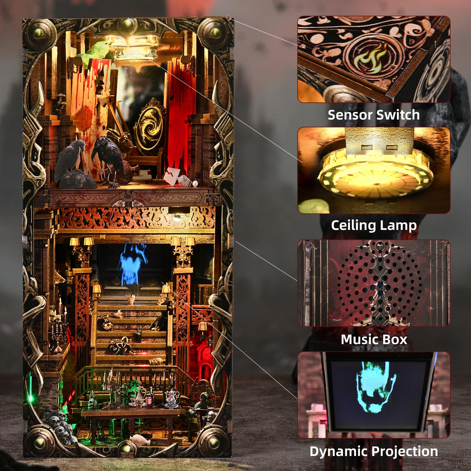 TOYQI Blood-stained inn detail enhances authentic horror ambiance.