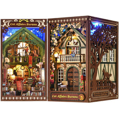 TOYQI Book Nook Kit front view with door and balcony for display.