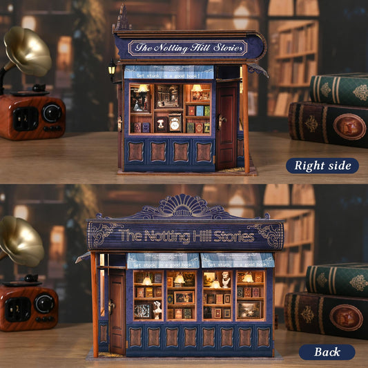 TOYQI Book Nook Kit front window view showcases warm lighting and inviting ambiance.