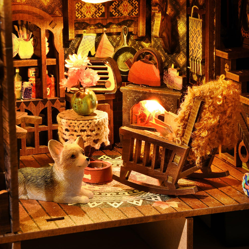 TOYQI Book Nook Kit interior detail with hearth and animals for creative relaxation