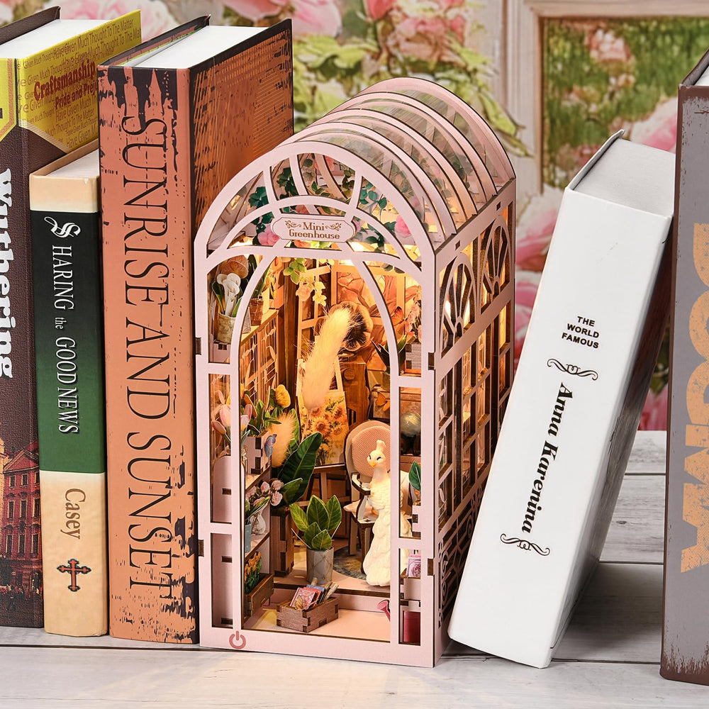 TOYQI Book Nook Kit miniature greenhouse decor for shelves