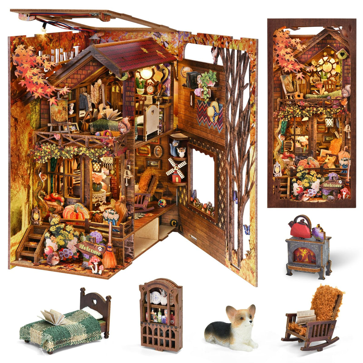 TOYQI Book Nook Twilight Cottage front view enhances desk decor and imagination.