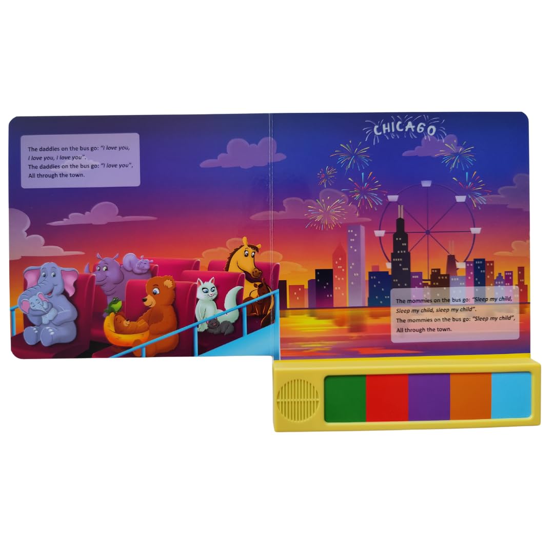 Toys and Love Wheels on the Bus engaging illustrations invite storytelling.