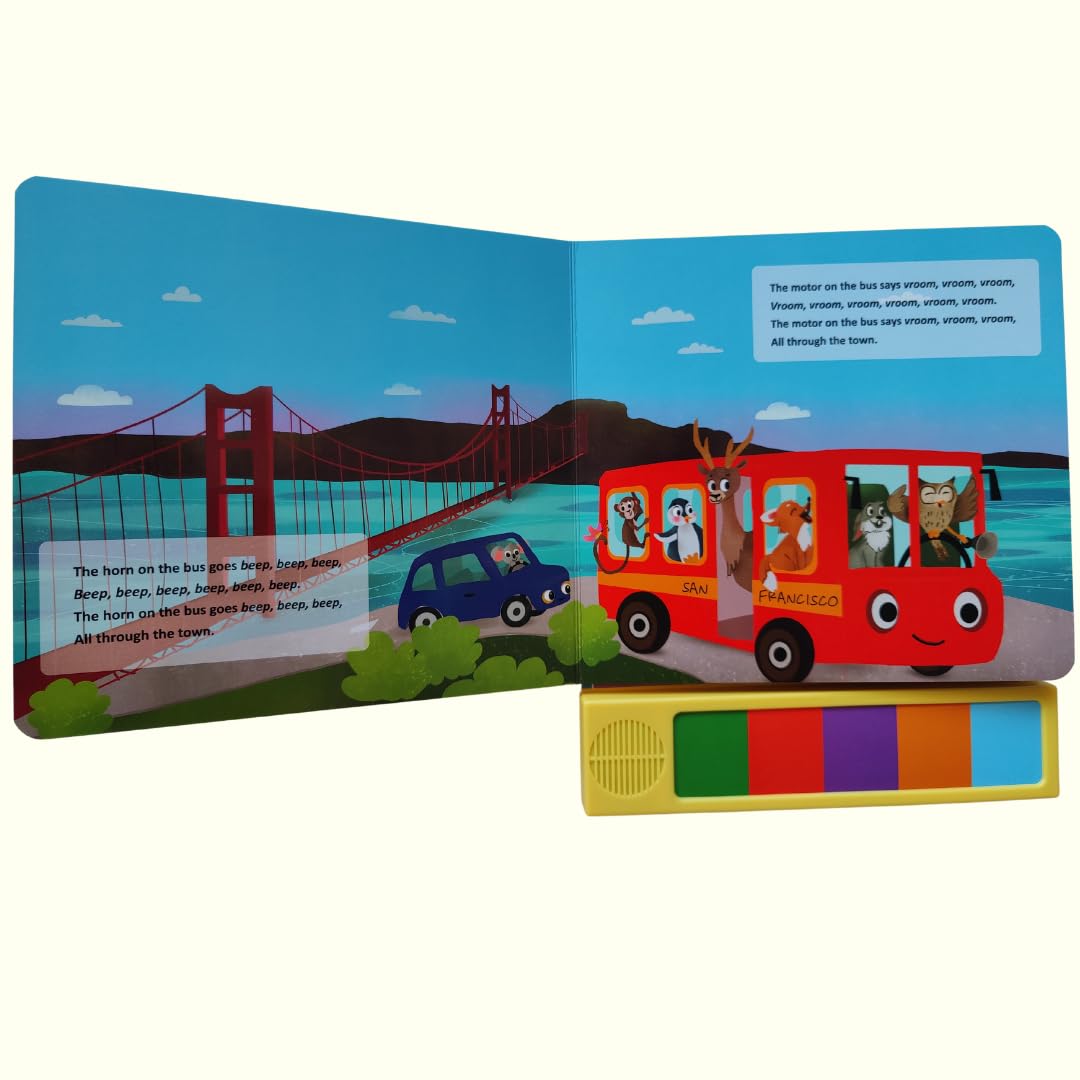 Toys and Love Wheels on the Bus on-the-go entertainment for car trips.