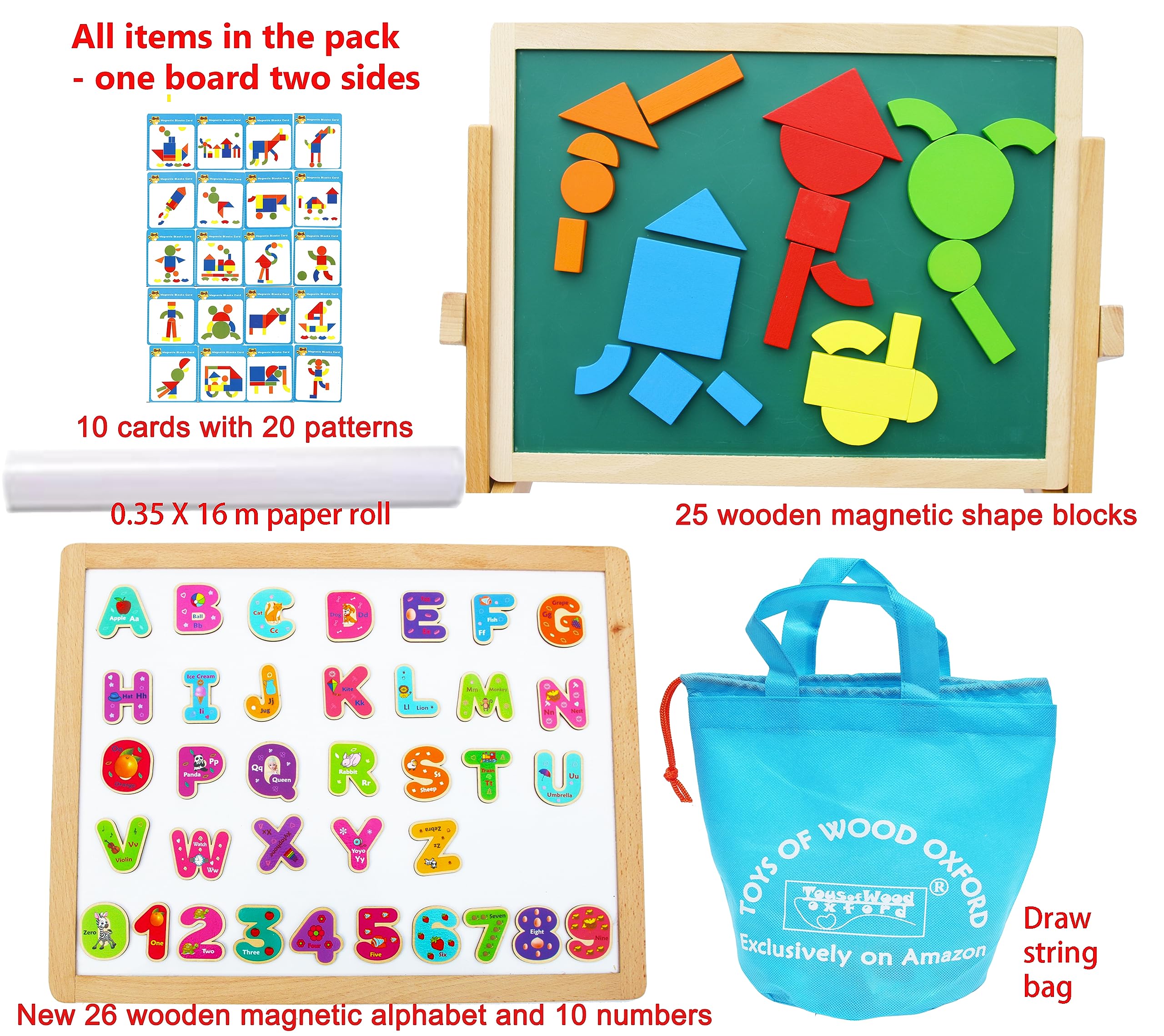TOWO magnetic shapes and letters kit for creative spelling and counting.