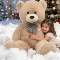 Toys Studio teddy bear care guide visuals, showing machine wash and gentle cleaning tips.