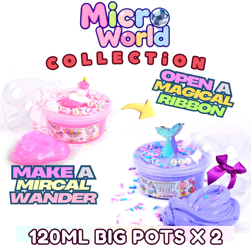 ToysButty double-colored fluffy slime and glittery glossy slime for sensory crafting.
