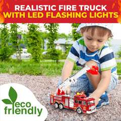 Toysery Fire Truck bump-and-go action navigates around obstacles with ease.