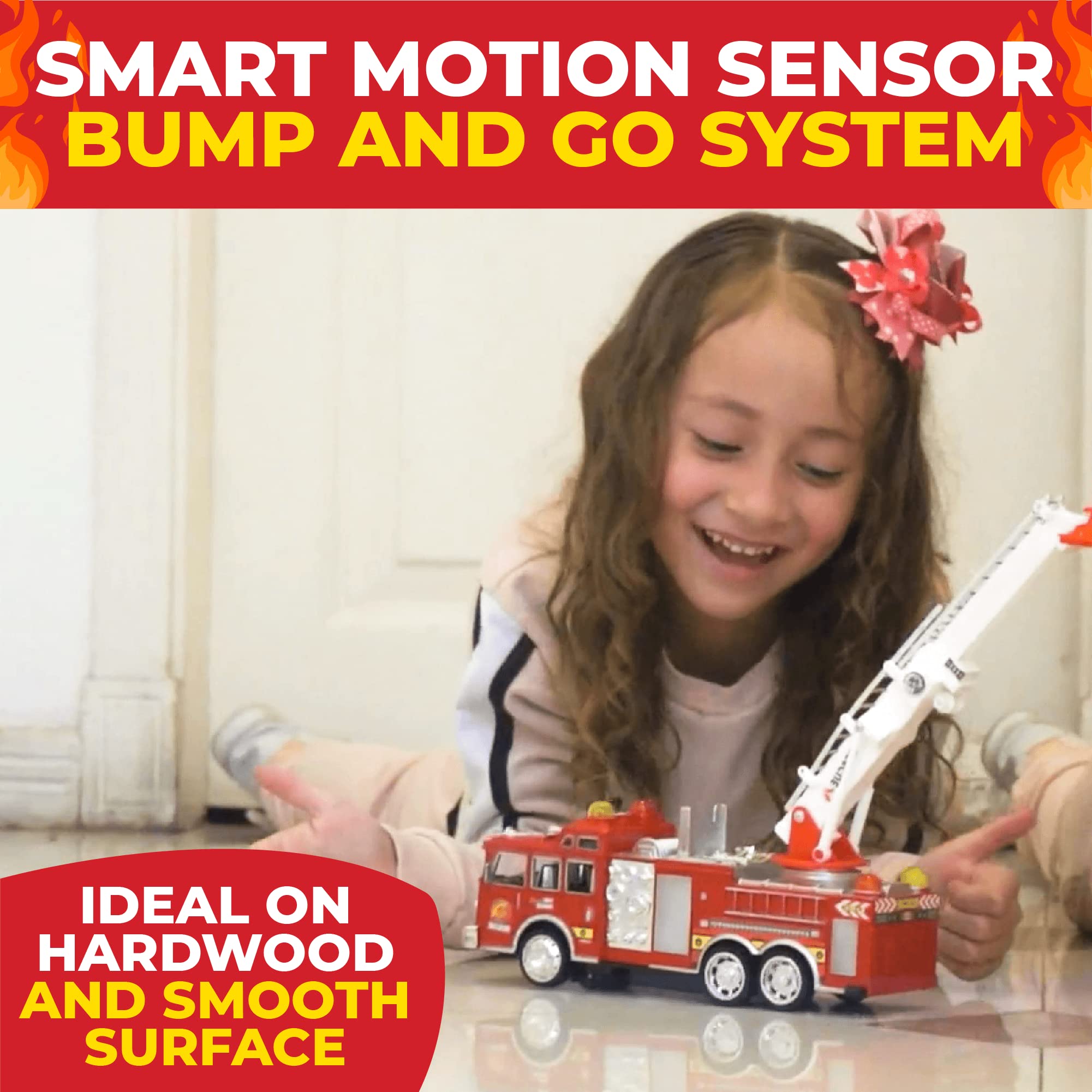 Toysery Fire Truck extendable-rotating-ladder visuals inspire adventurous missions.