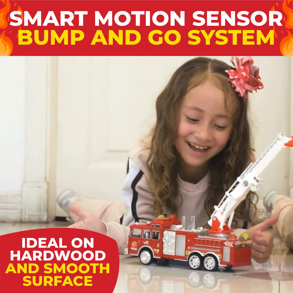Toysery Fire Truck extendable-rotating-ladder visuals inspire adventurous missions.