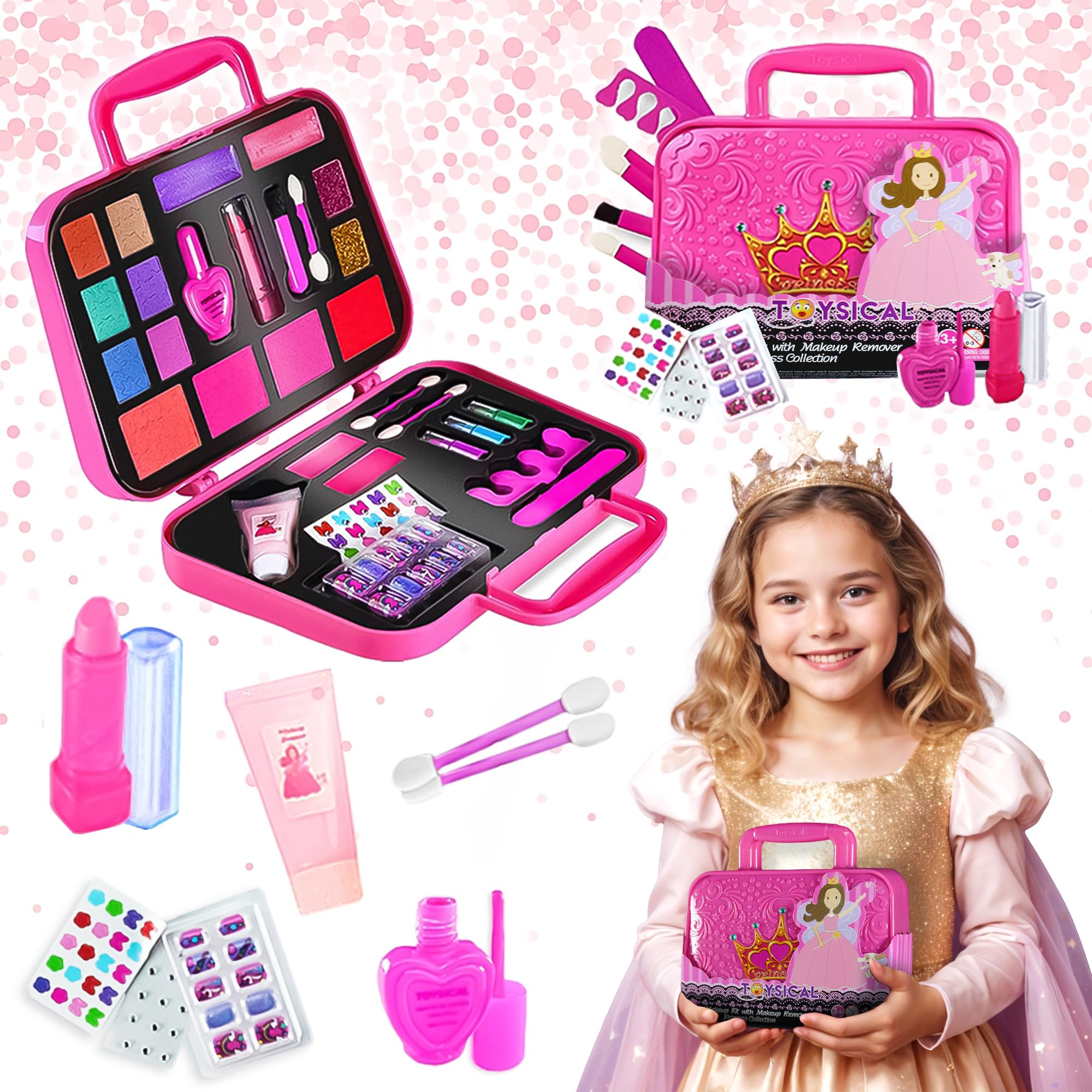 Toysical Princess makeup kit pink case, ideal for on-the-go pretend play.