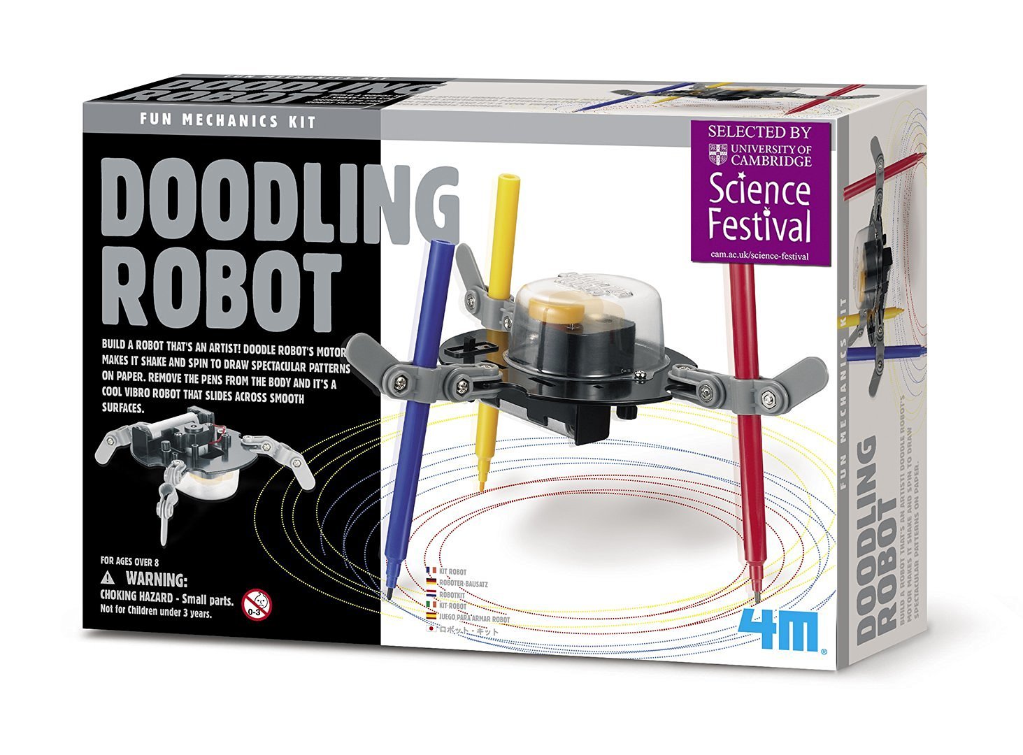 Toysmith 4M Doodling Robot during assembly with simple drawing ideas for 8 plus kids.