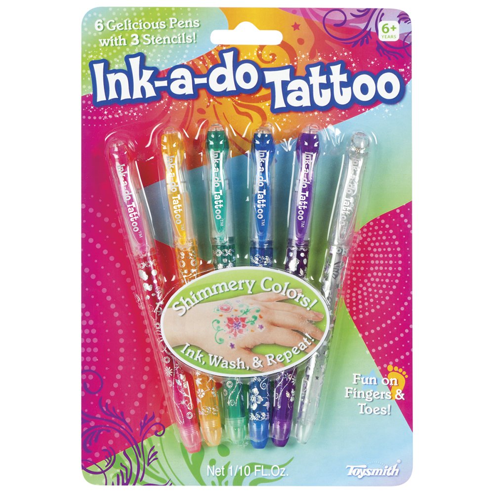 Toysmith Ink-a-Do tattoo pens set shows vibrant colors for easy temporary art