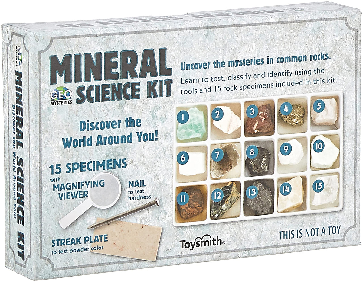 Toysmith Mineral Science Kit explorer set showing colorful minerals for hands-on geology learning