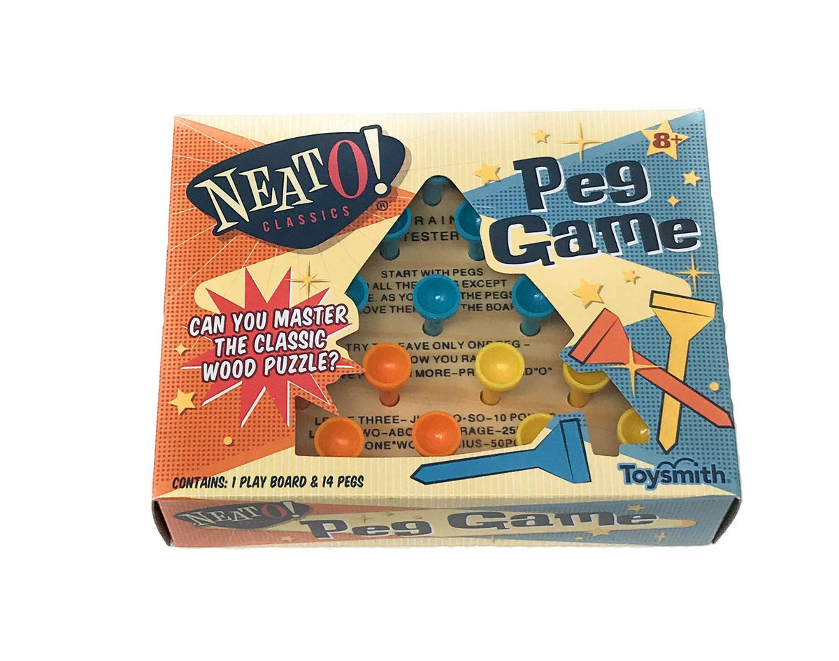 Toysmith Peg Game front view, classic wooden puzzle for family play