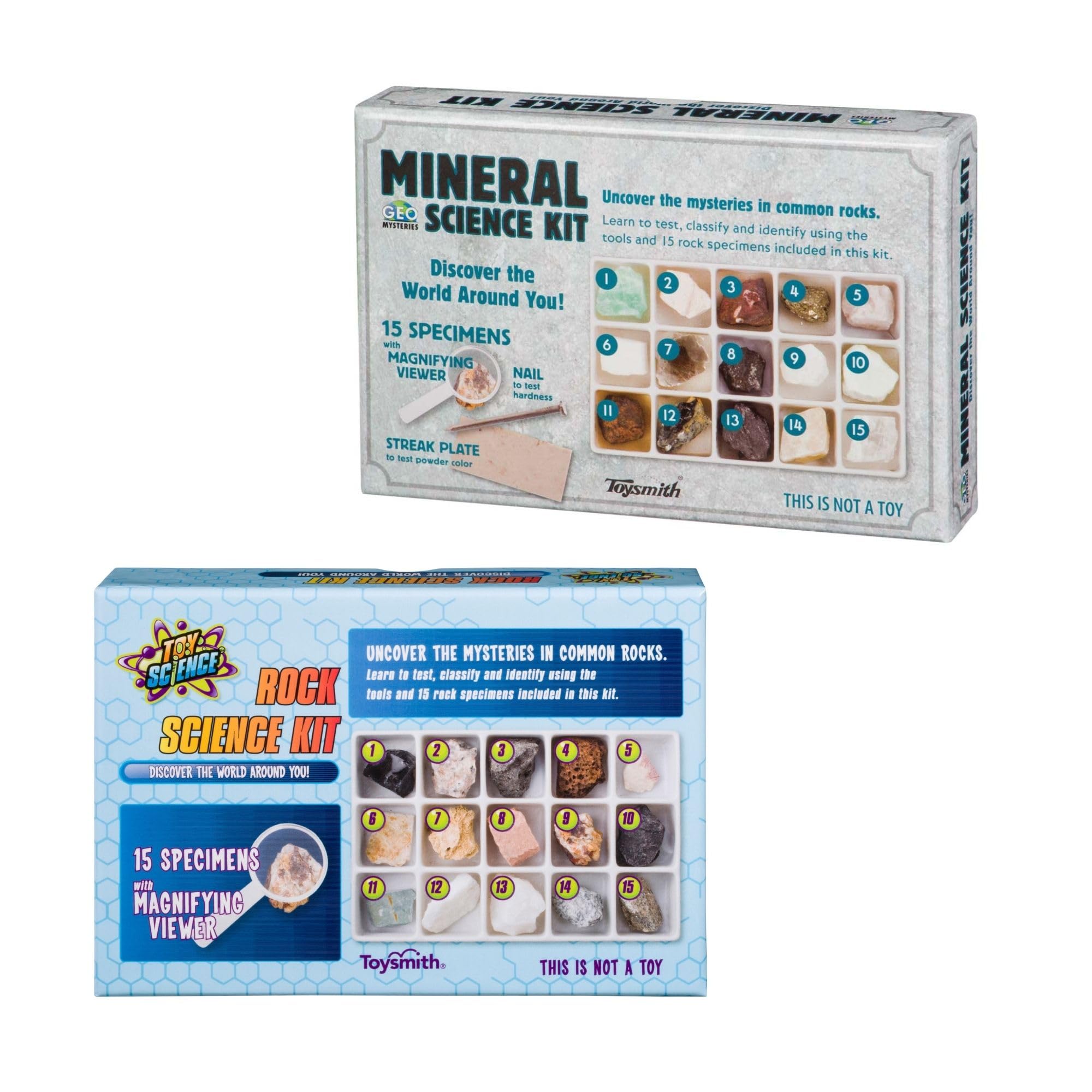 Toysmith STEM Rock and Mineral Kit with 30 real specimens for classroom exploration