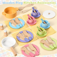 Toyssa wooden clean-up dishes keep playtime tidy.