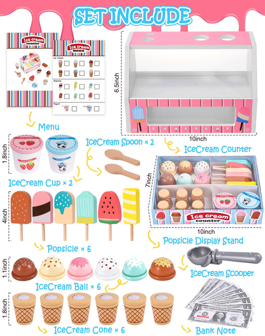 Toyssa wooden ice cream cones for bright, hands-on pretend dining experiences.