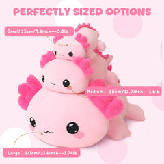 TOYSYM axolotl weighted plush side view, portable décor and comforting squeeze.