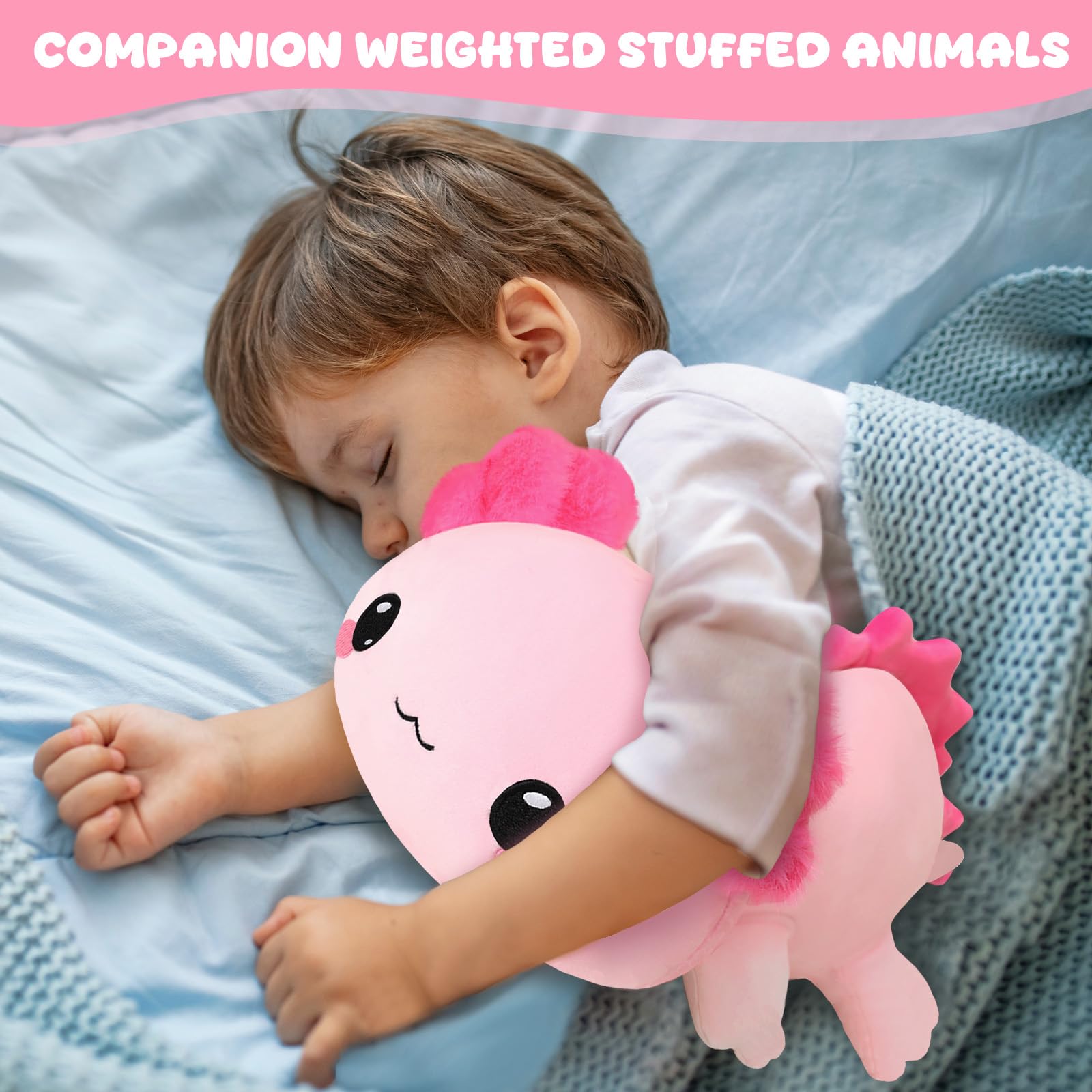 TOYSYM weighted axolotl plush as bedroom decoration, adds cozy charm.