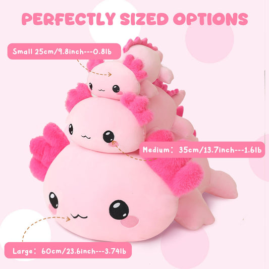TOYSYM axolotl weighted plush, side view, soft fabric for relaxed moments.