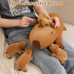 TOYSYM Capybara plush doubles as a cozy pillow use scenario.