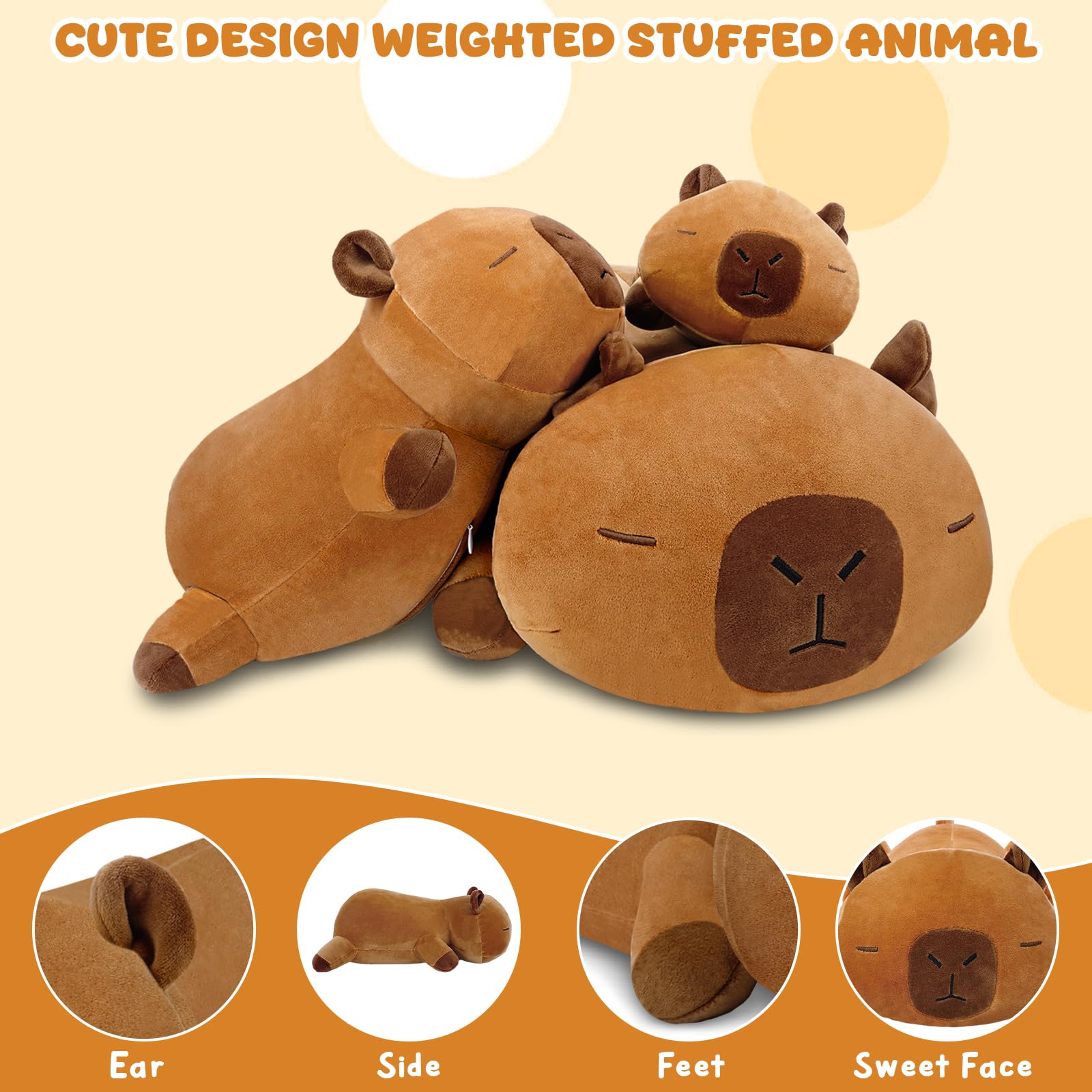 TOYSYM capybara weighted plush close-up beads highlight tactile interior
